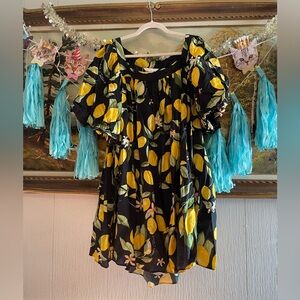 H&M Black Lemon Print Puff Sleeve Dress.Size XXL. BNWOT.
